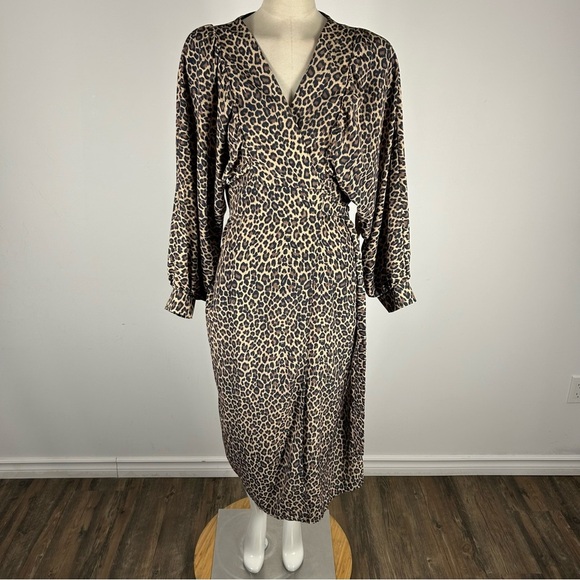❤️ NWT Never Fully Dressed Wrap Dress Brown Leopard Print Size Large UK 12 - Picture 1 of 12